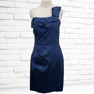 Eliza J SZ 4 One Shoulder Cocktail Party Dress Taffeta Royal Blue Wedding Guest